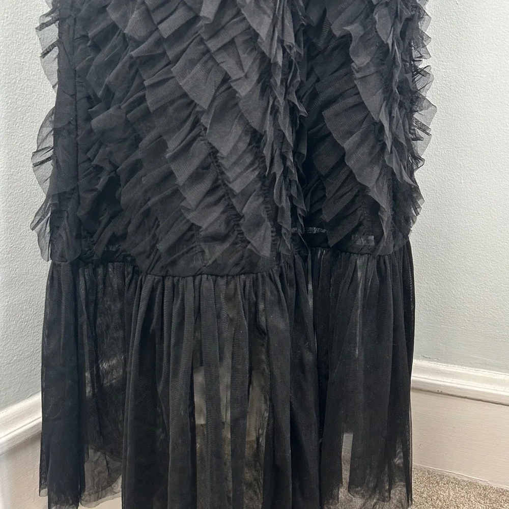 Kavita Bhartia Anthro Black Tiered Ruffle Tulle Maxi Skirt Waist Womens Medium